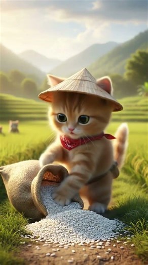 Cat trips, spilling rice, then giggles with a purr!' 😱 kitten MEOW meow #cat #cutecats #cute #shorts