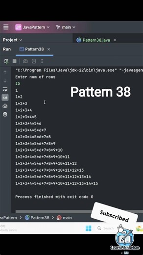 Pattern 38 #coding #learnwithrehan #java #numberpatterns #patterns #javaprogramming #javatutorial