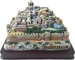 Panoramic 3D Jerusalem Statue - Detailed Model of Israel's Holy City on Wood Base, Elegant Home Decor for Coffee Table, Home or Office (5x3.5) Pray for Peace