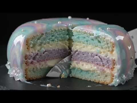 Sunset Fire Mirror Glaze Cake Cutting ASMR 🔥