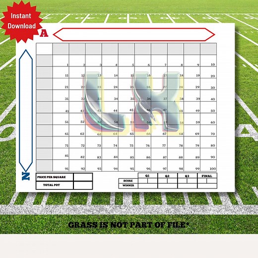 Super Bowl 2026 Football Squares Grid, Game 60, LX (PDF) - Etsy