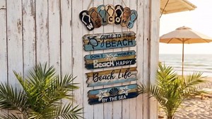 Wood Flip Flop Beach Sign Hanging Coastal Welcome Wall Sign Farmhouse Door Plaque Rustic Coastal Decor for Front Door Yard Bedroom Bathroom Home Summer Tropical Decor