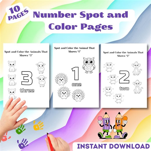 Number Coloring Pages for Kids | Preschool Printable | Spot and Color Activity - Etsy