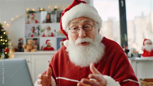 Santa Claus video call with family during Christmas celebration