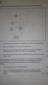 Study the map of the SADC member countries and answer the quest... | Filo