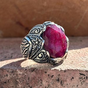 Men Silver Natural Ruby Stone Ring, Handmade Engraved Ring, Red Stone Men Ring, Ottoman Style Ring, 925k Sterling Silver Ring, Gift for Him - Etsy