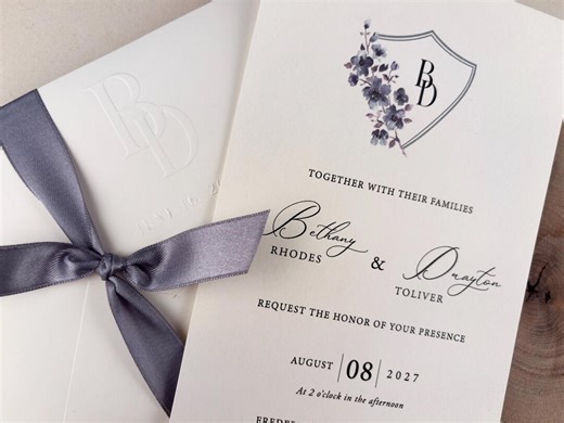 Embossed Floral Wedding Invitation Set,rsvp Card, Ribbon and Wax Seal,elegant Wedding Invites - Etsy UK