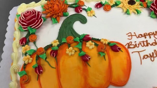 Fall themed 1/2 sheet buttercream iced #fall #cake #foryoupage #fyp #cakelove