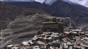 Ancient Altit Fort In Karimabad, Hunza Valley In Gilgit Baltistan, Pakistan. 12 century Fortress - Aerial Drone Shot