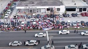 Large crowd gathers for Free Cuba demonstration at Cuba Libre at Havana Jax