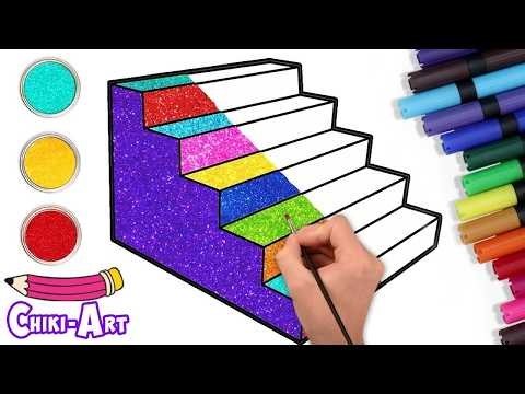 How To Draw 3D Stairs | Step By Step Cute Glitter Drawing | Chiki Art