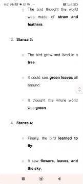 Poem: “A Bird Thought” by Christina M. Ward detail understanding of the poem with notes