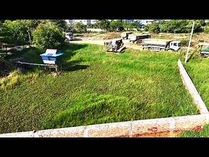 First New Landfill Small Project Completed! Skilled Dozer Pushing Soil & Dump Trucks Dumping Dirt