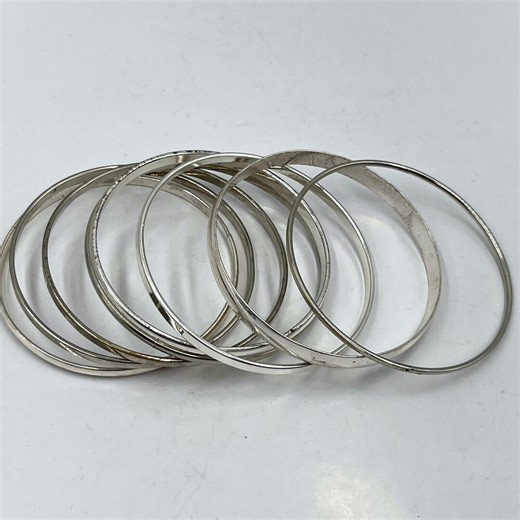 Vintage Silver Tone Stackable Bangle Bracelets - Set of 8 Assorted High Polish - Etsy