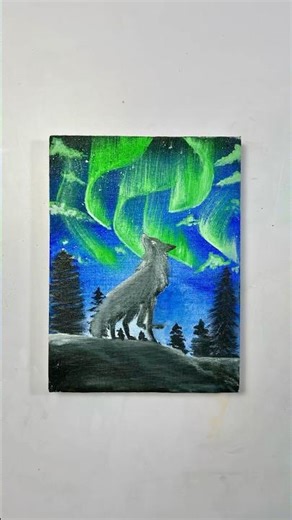Aurora Borealis & The Howling Wolf 💚 | Relaxing Art Therapy #art #acrylicpainting #canvaspainting