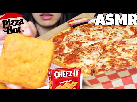 ASMR PIZZA HUT NEW STUFFED CHEEZ IT + PEPPERONI EATING SOUNDS 먹는 먹방 NO TALKING MUKBANG
