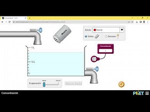 Simulador PHET para preparar soluciones y determinar la concentración de las mismas.