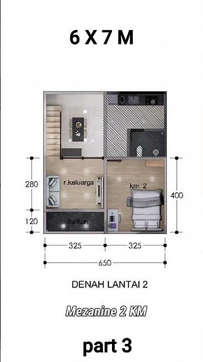Denah Rumah 6x7 Meter! Kecil Tapi Punya Mezanine 😍