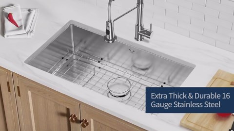 Kitchen Sink 30x18 Inch Undermount Sink Stainless Steel 16 Gauge Single Bowl Kitchen Sinks Set (5 Item Bundle: Sink, Bottom Grid, Drain Assembly, Drain Cap, Towel)