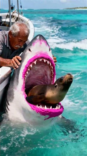 Brave Fisherman Saves Sea Lion Pup From Shark's Jaws! #rescue #animals #wildlife