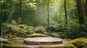 Stone podium on rock ,rock pedestal for a product display stand,