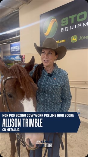 How about 2 out 3 high scores in the Non Pro Boxing Stakes prelims?🔥 Way to go Allison Trimble and CD Metallic! #NRCHA #StallionStakes #CINCH | National Reined Cow Horse Association