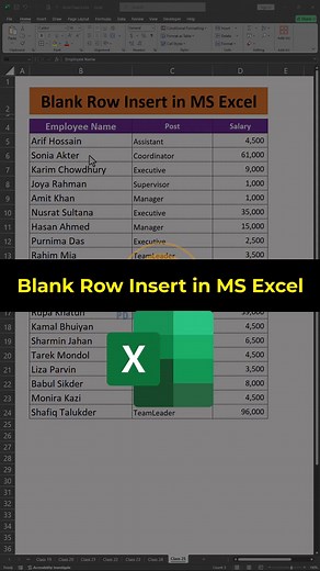 Pabitro on Instagram: "MS Excel-এ Blank Row Insert | এক সেকেন্ডেই নতুন Row! #ExcelTips #MSExcel #BlankRow #ExcelBangla #OfficeWork #ExcelShortcuts #ExcelLearning #pdcomputertech"