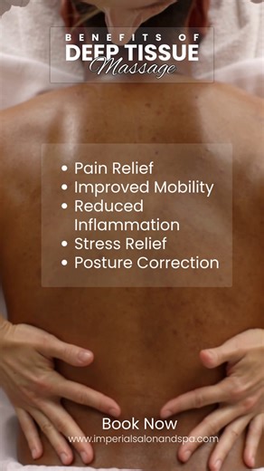 Benefits of Deep Tissue Massage 💆‍♀️✨ Deep tissue massage goes beyond relaxation—it targets the deeper layers of muscle and connective tissue to help your body heal and reset. ✔️ Relieves chronic muscle tension and pain ✔️ Breaks up scar tissue and adhesions ✔️ Improves circulation and mobility ✔️ Reduces stress and promotes relaxation ✔️ Helps with injury recovery and posture correction If you’re dealing with tight muscles, soreness, or everyday stress, deep tissue massage can make a powerful 