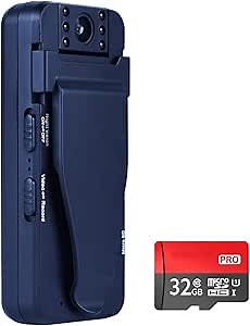 Mini Body Camera 1080P Small Video Cam 32GB Memory Card 17 Hours Recording Rotatable Camera Lens Night Vision Clip on Body Worn Cam Wearable Cameras for Home Outdoor Law Enforcement Security Guard