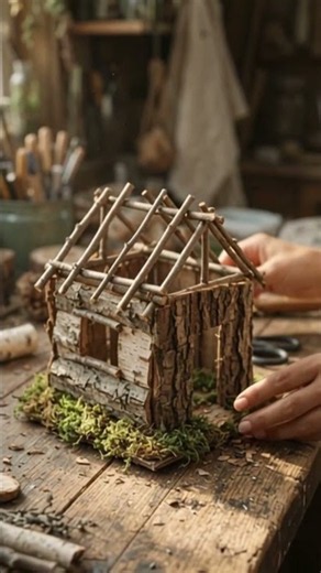I Built a Tiny Fairy Cottage from Bark & Acorn Caps 🍂 (Satisfying Nature Craft)
