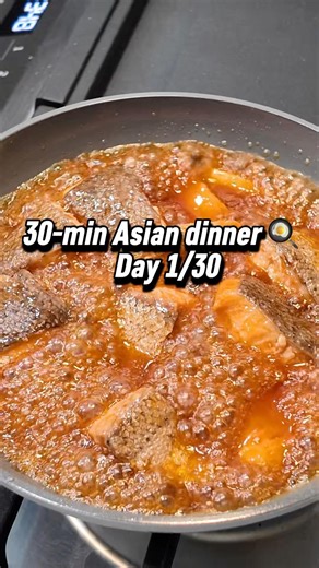 Day 1 of cooking simple Asian meals in 30 minutes 🍜Today’s dish: savory fish sauce salmon. #food