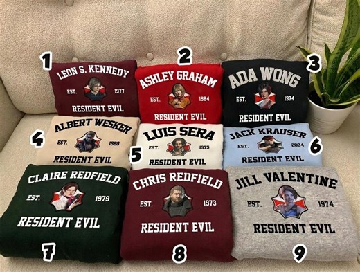 Embroidered Resident Evil Characters Shirt, Leon Kennedy Albert Wesker Claire Redfield Ada Wong Sweatshirt, Re4 Video Survival Horror Shirt - Etsy