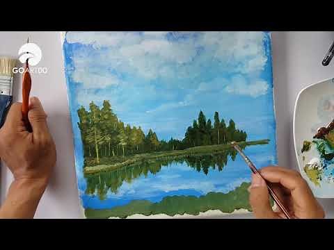 Vẽ hồ nước cực dễ cho người không biết vẽ ❤️ Vẽ tranh phong cảnh acrylic #16
