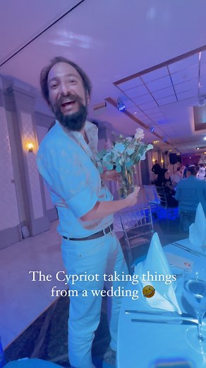The classic Cypriot at a wedding – not leaving without the centerpiece, 3 souvlakia wrapped in napkins, a bottle of zivania “for later,” and possibly the flower arrangement from the church. If it’s not nailed down, it’s going home! Ο κλασικός Κυπραίος στον γάμο – δεν φεύγει αν δεν πάρει το διακοσμητικό από το τραπέζι, τρία σουβλάκια τυλιγμένα σε χαρτοπετσέτα, μια ζιβανία «για μετά» και πιθανόν και τα λουλούδια της εκκλησίας. Αν δεν είναι καρφωμένο, πάει σπίτι! #cyprus #cypruscomedy #cypriot #sim