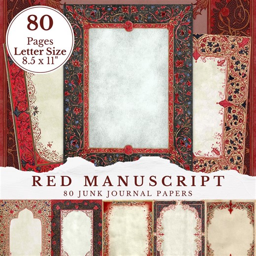 Red Manuscript Pages, Medieval Junk Journal Papers, Illuminated Backgrounds, Vintage Parchment Paper, Gothic Scrapbook, Castlecore Design - Etsy