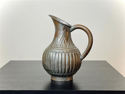 Antique Chinese Export Tinned Copper Pitcher | Early 1900s Hammered Metal Ewer | Architectural Ribbed Metal Vessel - Etsy