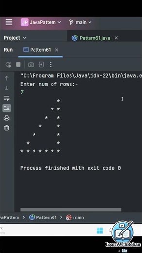 Star Pattern #starpattern #pattern #java #learnwithrehan #coding #trendingshorts #viralvideo #shorts