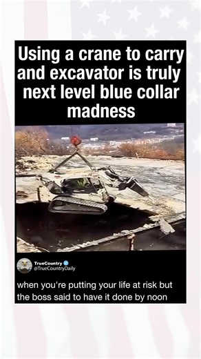 Using a crane to carry and excavator is truly next level blue collar madness