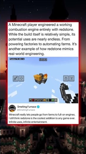 A Minecraftt player engineered a working combustion engine entirely with redstone. While the