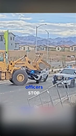 Man smash police Car with bulldozer