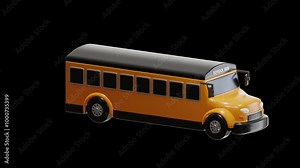 3D Animation of School Bus Model Iconic Educational Transport | Alpha Channel