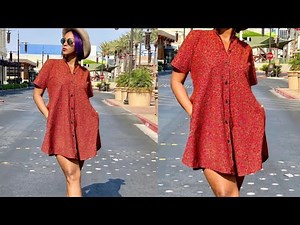 How to cut and sew an A-Line Circle dress with a collar and buttons in front.
