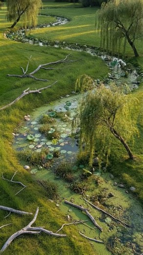 フローリングとホームデコレーション on Instagram: "荒れた場所が短時間で息を吹き返す瞬間をお届けします。Before→Afterのタイムラプスで見るgarden makeoverとlandscape renovationの全工程。最終フレームは鮮やかな芝生、曲線の小川と自然石の縁取り、揺れる柳の木が織りなす静寂で調和のとれたランドスケープ。水底の小石や光の反射が美しいwater featureがポイントです。庭づくりや外構リノベ、デザインのヒントを探している方に最適 — keywords: timelapse, before & after, garden makeover, landscape renovation, water feature, willow trees, natural stone。チャンネル登録して次のリフォーム動画もお楽しみに。"