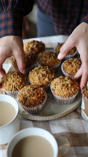 Holly Strawbridge on Instagram: "When it comes to the weekend I get a real craving for a sweet treat. Today I’ve baked up a batch of spiced apple muffins: really simple and a delicious way to satisfy my sweet tooth! Take a basic muffin recipe (flour, baking powder, milk and egg) and mix. To make the spiced apple chop up a cooking apple into cubes and put in a pan with a generous sprinkling of cinnamon and nutmeg, brown sugar and a knob of butter. Sauté for about 5 mins until it’s caramelised and