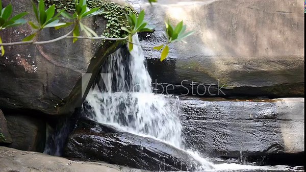 Beautiful waterfall in autumn forest, Water showering the ground in front of a waterfall,waterfall with rocks among tropical jungle with green plants and trees and water falling down