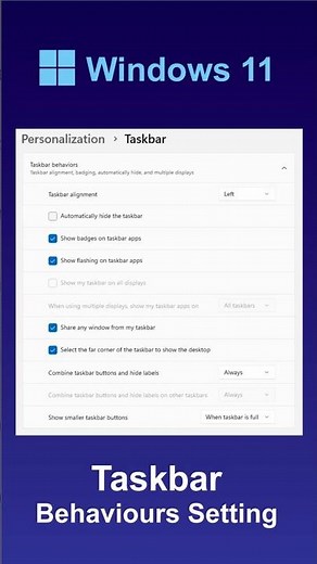 Windows 11 Taskbar Behavior Settings | Customize Taskbar Behavior | Windows 11 Tips | bicitro.com
