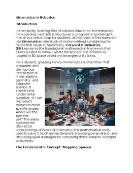 Kinematics in Robotics Education - Reading Passage and x 10 Questions