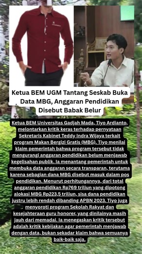 Ketua BEM UGM Tantang Seskab Buka Data MBG, Anggaran Pendidikan Disebut Babak Belur