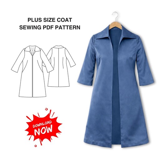 Plus Size Duster Coat Sewing Pattern PDF | Long Jacket 44–52 A4 A0 - Etsy Canada