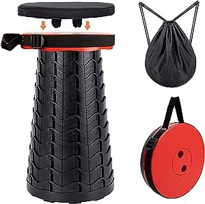 Folding Camping Stool, Square Collapsible Portable Stool, Sturdy Lightweight Telescoping Foldable Stool for Adults Camp, Max Load 550lb (Stool-red)